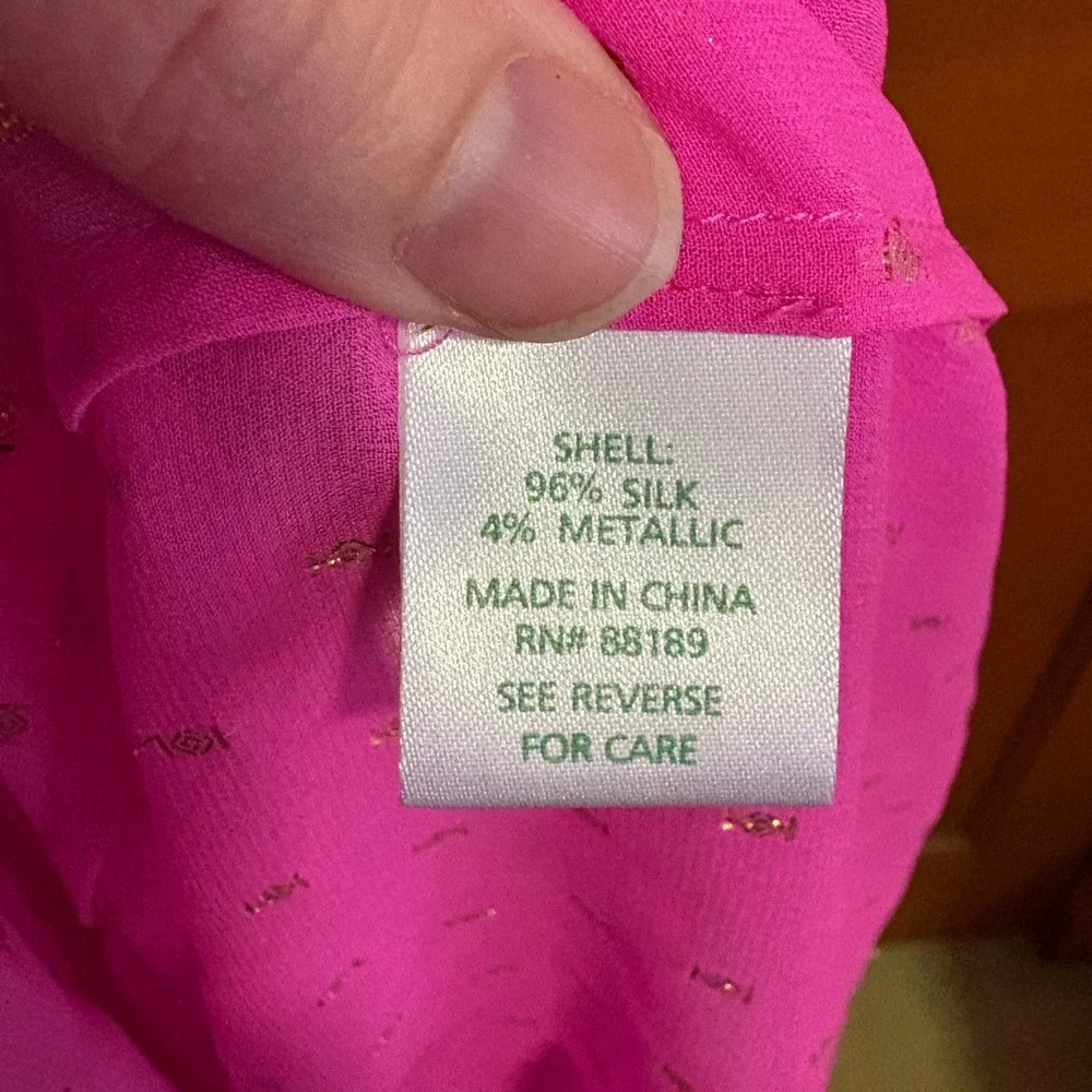 LILLY PULITZER HOT PINK AND METTALLIC GOLD COLBY SILK BLEND BLOUSE TOP L w CAMI - Picture 9 of 11